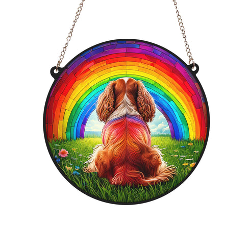 Cavalier King Charles Spaniel Rainbow Bridge Stained Glass Effect Suncatcher